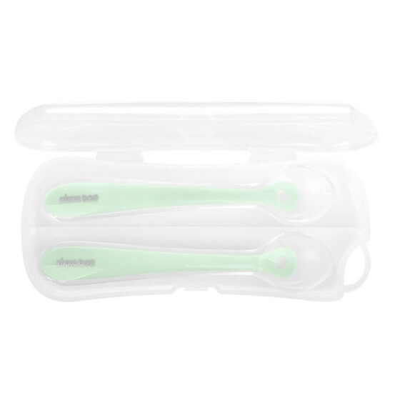 - Training spoons, made from safe & amp; soft silicone. Their elasticity prevents the baby's pain. Suitable over 2+ months. BPA free.