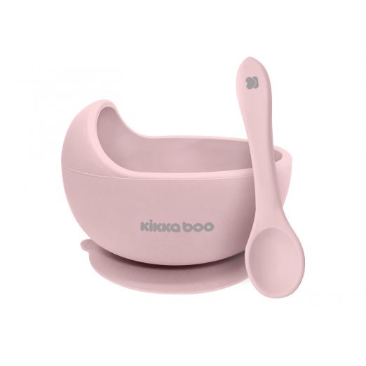 Kikka Boo - Silicone bowl with Yummy spoon pink