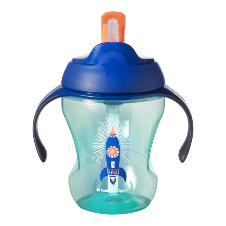Tommee Tippee - Easy Drink blue glass with straw and handles 230ml