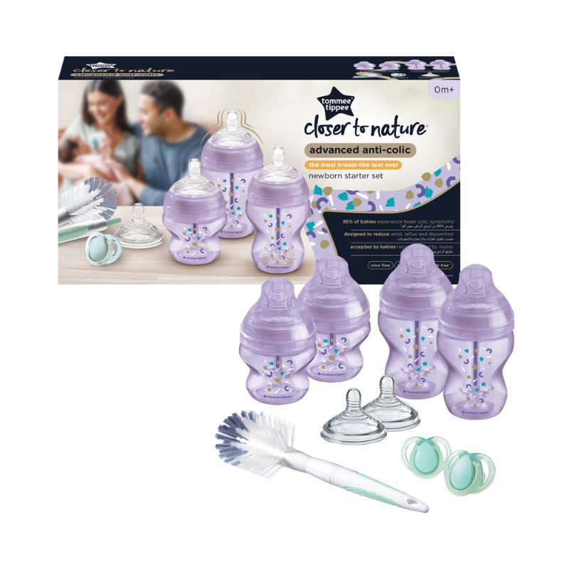 Tommee Tippee - Σετ μπιμπερό Advanced Anti-Colic για νεογέννητα μωβ 9 τεμάχια