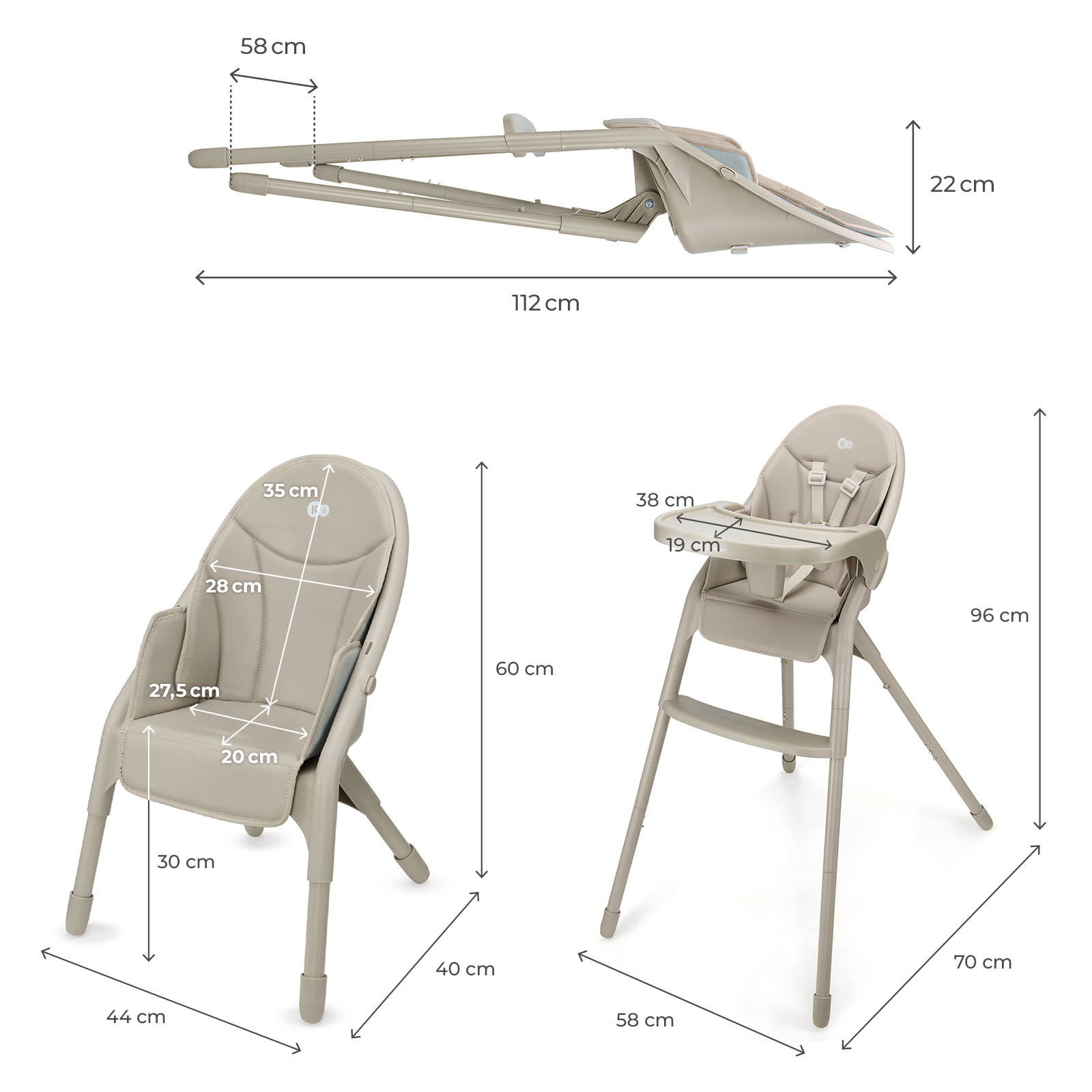 Kinderkraft - Dinnly Αναδιπλούμενο Καρεκλάκι Φαγητού 2 in 1 beige - Image 3
